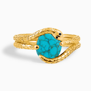 18KT Yellow Gold Vermeil Oval Turquoise Coil Ring - Serpent's Embrace Front View
