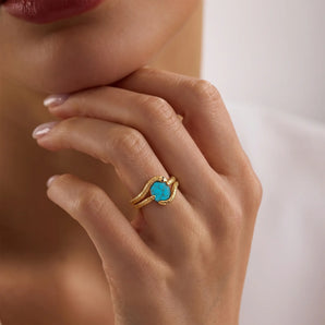 18KT Yellow Gold Vermeil Oval Turquoise Coil Ring - Serpent's Embrace Model Shot
