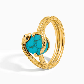 18KT Yellow Gold Vermeil Oval Turquoise Coil Ring - Serpent's Embrace Side View