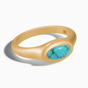 18KT Yellow Gold Vermeil Oval Turquoise Sandblasted Ring - The Horizon Front View