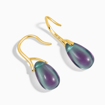 18KT Yellow Gold Vermeil Pear Alexandrite Dangle Earrings - Dew Arc Side View