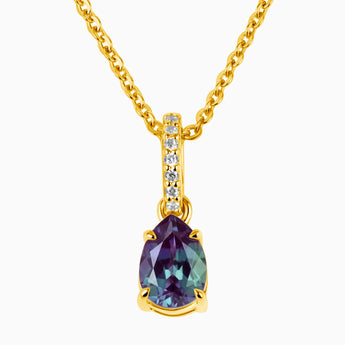 18KT Yellow Gold Vermeil Pear Alexandrite Pendant Necklace - Ocean Tear Front View