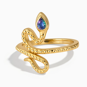 18KT Yellow Gold Vermeil Pear Alexandrite Serpent Ring - Mystic Coil Front View