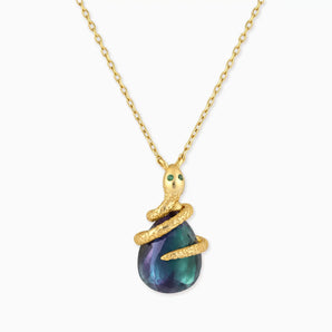 18KT Yellow Gold Vermeil Pear Alexandrite Serpent Wrap Necklace Wild Oath Front View