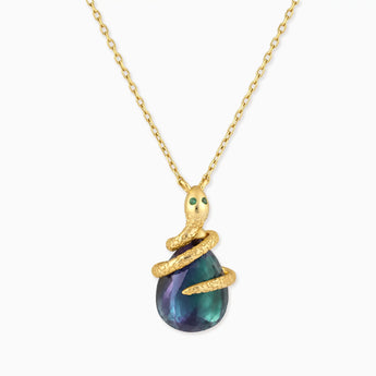 18KT Yellow Gold Vermeil Pear Alexandrite Serpent Wrap Necklace Wild Oath Front View