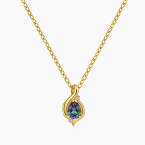 18KT Yellow Gold Vermeil Pear Alexandrite Swirl Necklace - Eternal Flowline Front View