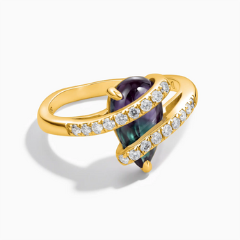 18KT Yellow Gold Vermeil Pear Alexandrite Wrap Ring - Orbit Front View