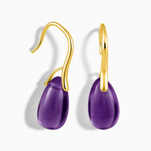 18KT Yellow Gold Vermeil Pear Amethyst Dangle Earrings - Dew Arc Front View