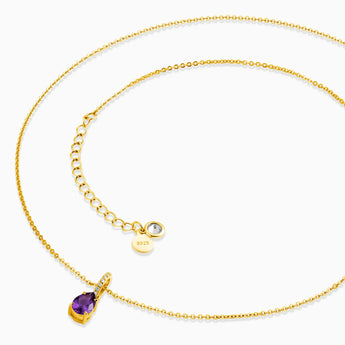 18KT Yellow Gold Vermeil Pear Amethyst Pendant Necklace - Ocean Tear Side View