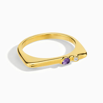18KT Yellow Gold Vermeil Pear Amethyst Puzzle Stacking Ring - Minimal Calm Front View