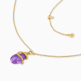 18KT Yellow Gold Vermeil Pear Amethyst Serpent Wrap Necklace Wild Oath Side View