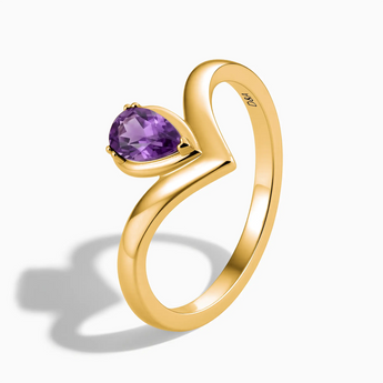 18KT Yellow Gold Vermeil Pear Amethyst V Band Ring - Chevron Side View