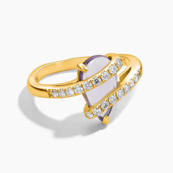 18KT Yellow Gold Vermeil Pear Amethyst Wrap Ring - Orbit Front View