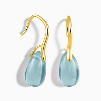 18KT Yellow Gold Vermeil Pear Aquamarine Dangle Earrings - Dew Arc Front View