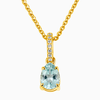 18KT Yellow Gold Vermeil Pear Aquamarine Pendant Necklace - Ocean Tear Front View