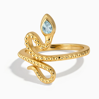 18KT Yellow Gold Vermeil Pear Aquamarine Serpent Ring - Mystic Coil Front View