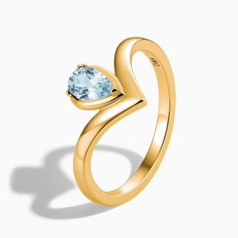 18KT Yellow Gold Vermeil Pear Aquamarine V Band Ring - Chevron Side View