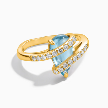 18KT Yellow Gold Vermeil Pear Aquamarine Wrap Ring - Orbit Front View