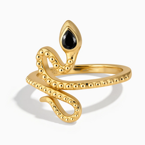 18KT Yellow Gold Vermeil Pear Black Onyx Serpent Ring - Mystic Coil Front View