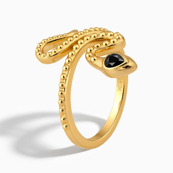 18KT Yellow Gold Vermeil Pear Black Onyx Serpent Ring - Mystic Coil Side View