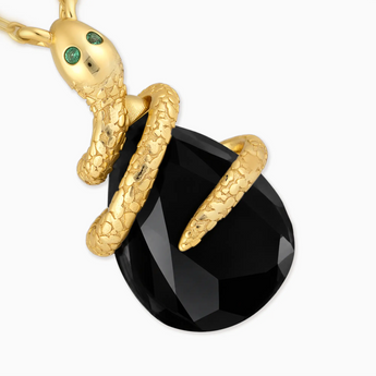 18KT Yellow Gold Vermeil Pear Black Onyx Serpent Wrap Necklace Wild Oath Detail View