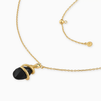 18KT Yellow Gold Vermeil Pear Black Onyx Serpent Wrap Necklace Wild Oath Side View