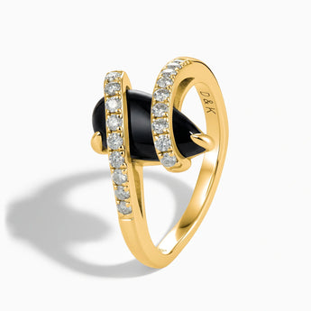 18KT Yellow Gold Vermeil Pear Black Onyx Wrap Ring - Orbit Side View