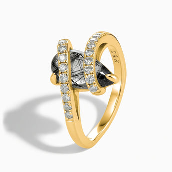 18KT Yellow Gold Vermeil Pear Black Rutilated Quartz Wrap Ring - Orbit Side View