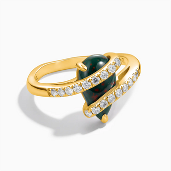 18KT Yellow Gold Vermeil Pear Bloodstone Wrap Ring - Orbit Front View