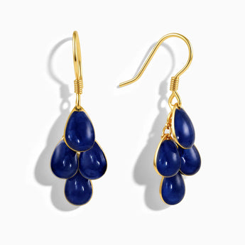18KT Yellow Gold Vermeil Pear Blue Sapphire Dangle Earrings - Petal Rain Front View