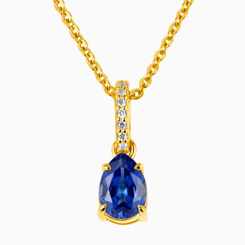 18KT Yellow Gold Vermeil Pear Blue Sapphire Pendant Necklace - Ocean Tear Front View