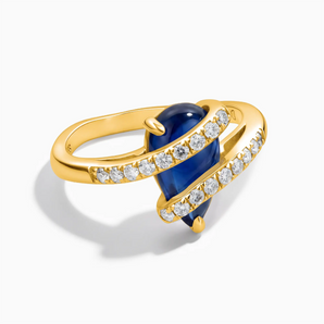 18KT Yellow Gold Vermeil Pear Blue Sapphire Wrap Ring - Orbit Front View