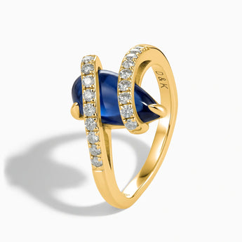 18KT Yellow Gold Vermeil Pear Blue Sapphire Wrap Ring - Orbit Side View