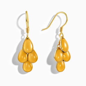 18KT Yellow Gold Vermeil Pear Citrine Cabochon Dangle Earrings - Petal Rain Front View