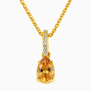 18KT Yellow Gold Vermeil Pear Citrine Pendant Necklace - Ocean Tear Front View