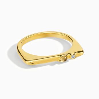 18KT Yellow Gold Vermeil Pear Citrine Puzzle Stacking Ring - Minimal Calml Front View