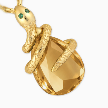 18KT Yellow Gold Vermeil Pear Citrine Serpent Wrap Necklace Wild Oath Detail View