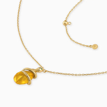 18KT Yellow Gold Vermeil Pear Citrine Serpent Wrap Necklace Wild Oath Side View