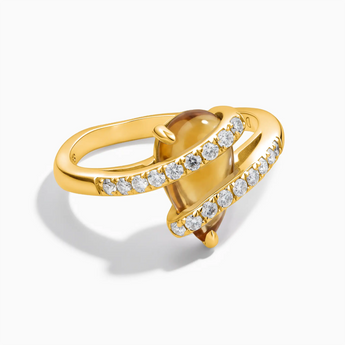 18KT Yellow Gold Vermeil Pear Citrine Wrap Ring - Orbit Front View