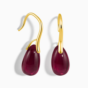 18KT Yellow Gold Vermeil Pear Garnet Dangle Earrings - Dew Arc Front View