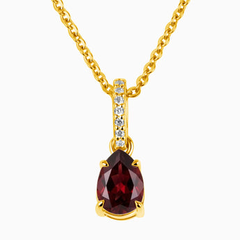 18KT Yellow Gold Vermeil Pear Garnet Pendant Necklace - Ocean Tear Front View