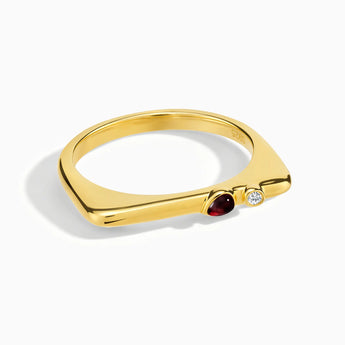 18KT Yellow Gold Vermeil Pear Garnet Puzzle Stacking Ring - Minimal Calml Front View