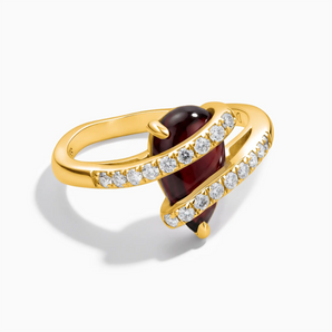 18KT Yellow Gold Vermeil Pear Garnet Wrap Ring - Orbit Front View