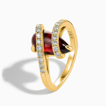 18KT Yellow Gold Vermeil Pear Garnet Wrap Ring - Orbit Side View