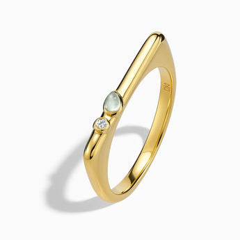 18KT Yellow Gold Vermeil Pear Green Amethyst Puzzle Stacking Ring - Minimal Calm Side View