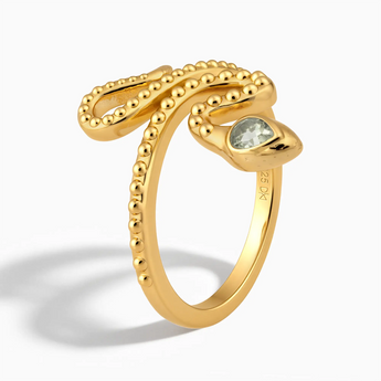 18KT Yellow Gold Vermeil Pear Green Amethyst Serpent Ring - Mystic Coil Side View