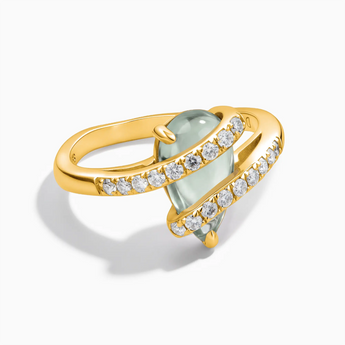 18KT Yellow Gold Vermeil Pear Green Amethyst Wrap Ring - Orbit Front View