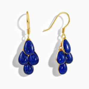 18KT Yellow Gold Vermeil Pear Lapis Lazuli Dangle Earrings - Petal Rain Front View