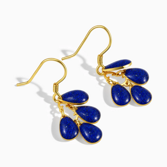 18KT Yellow Gold Vermeil Pear Lapis Lazuli Dangle Earrings - Petal Rain Side View