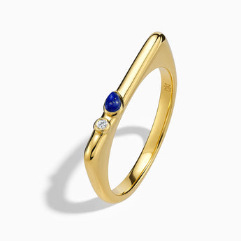 18KT Yellow Gold Vermeil Pear Lapis Lazuli Puzzle Stacking Ring - Minimal Calm Side View